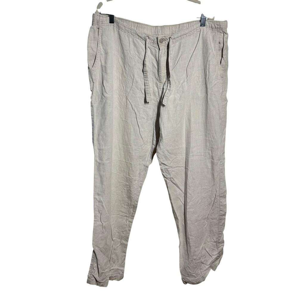 Ocean Coast 100% Linen Pant Women XL Tan Cream Coastal‎ Cruise Beach Lagenlook